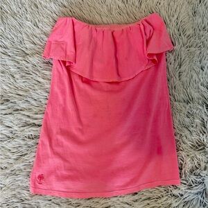 Lily Pulitzer 100% Pima Cotton Strapless Ruffle Pink Tank Top